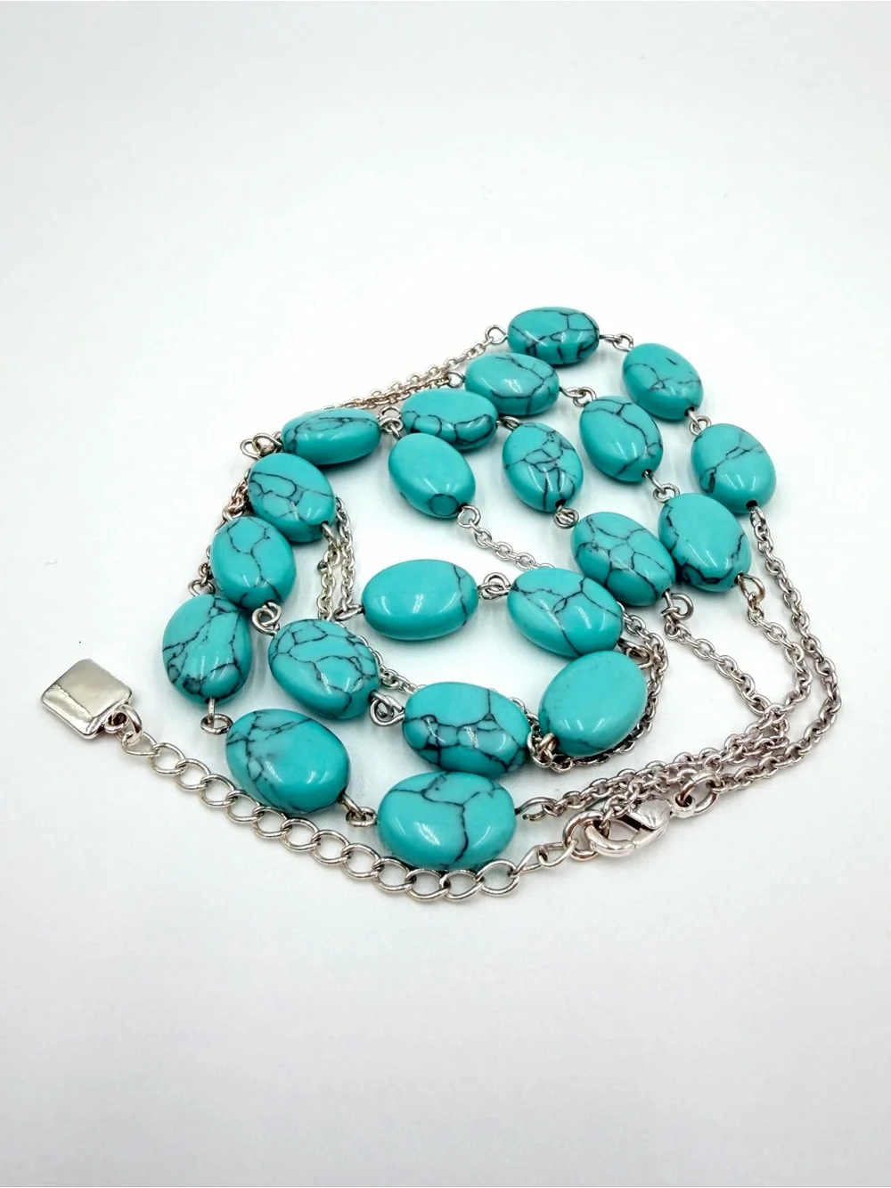 Chaps Faux Turquoise Silver Tone Necklace